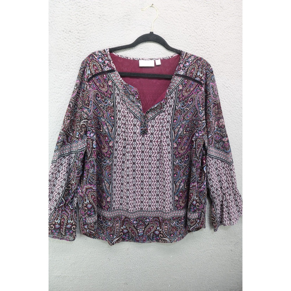 Belle by Kim Gravel Purple Paisley Long Bell Sleeve Tunic-L-BOHO-Whimsigoth